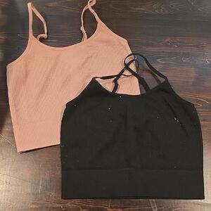 Bozzolo Black and Pink Fitted Crop Camisoles